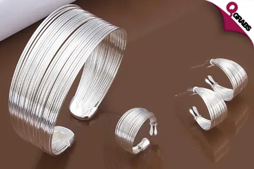 From QR39 Be Fashionable with a Set of Multi-Lines Jewelry - Includes Earrings, a Wrist Bangle and a Ring! (Up to QR138 Value)